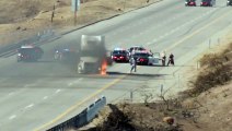 Stolen Big Rig Cab Erupts into Flames at End of Pursuit