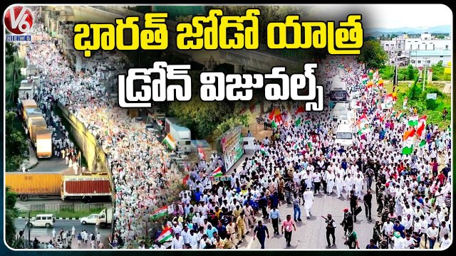 Bharat Jodo Yatra Drone Visuals _ Rahul Gandhi Yatra _ V6 News