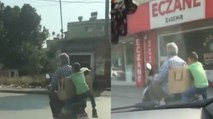 Adana’da motosiklette çocuğun tehlikeli yolculuğu kamerada