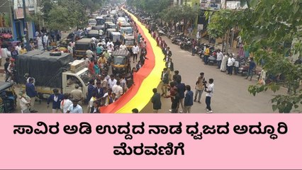 ಹೊಸಪೇಟೆ: ಸಾವಿರ ಅಡಿ ಉದ್ದದ ನಾಡ ಧ್ವಜದ ಮೆರವಣಿಗೆ