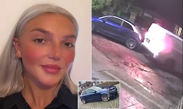 Moment Amazon delivery driver crashes into teenager's 'beloved' Audi A1 causing £1,000 worth of damage before delivering a package and driving away is caught on neighbour's CCTV