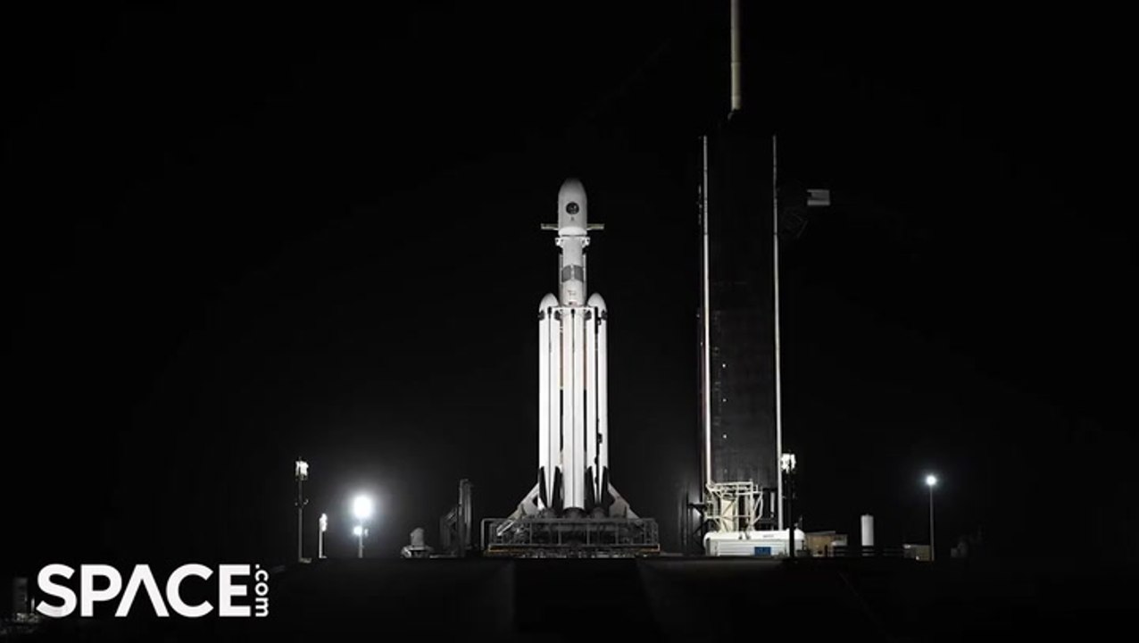 SpaceX Falcon Heavy goes vertical ahead of Space Force launch in time-lapse