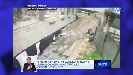 3 manggagawa, nakaligtas matapos sumalpok ang isang truck sa construction site | Saksi