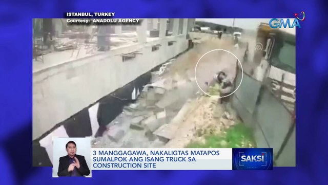 3 manggagawa, nakaligtas matapos sumalpok ang isang truck sa construction site | Saksi