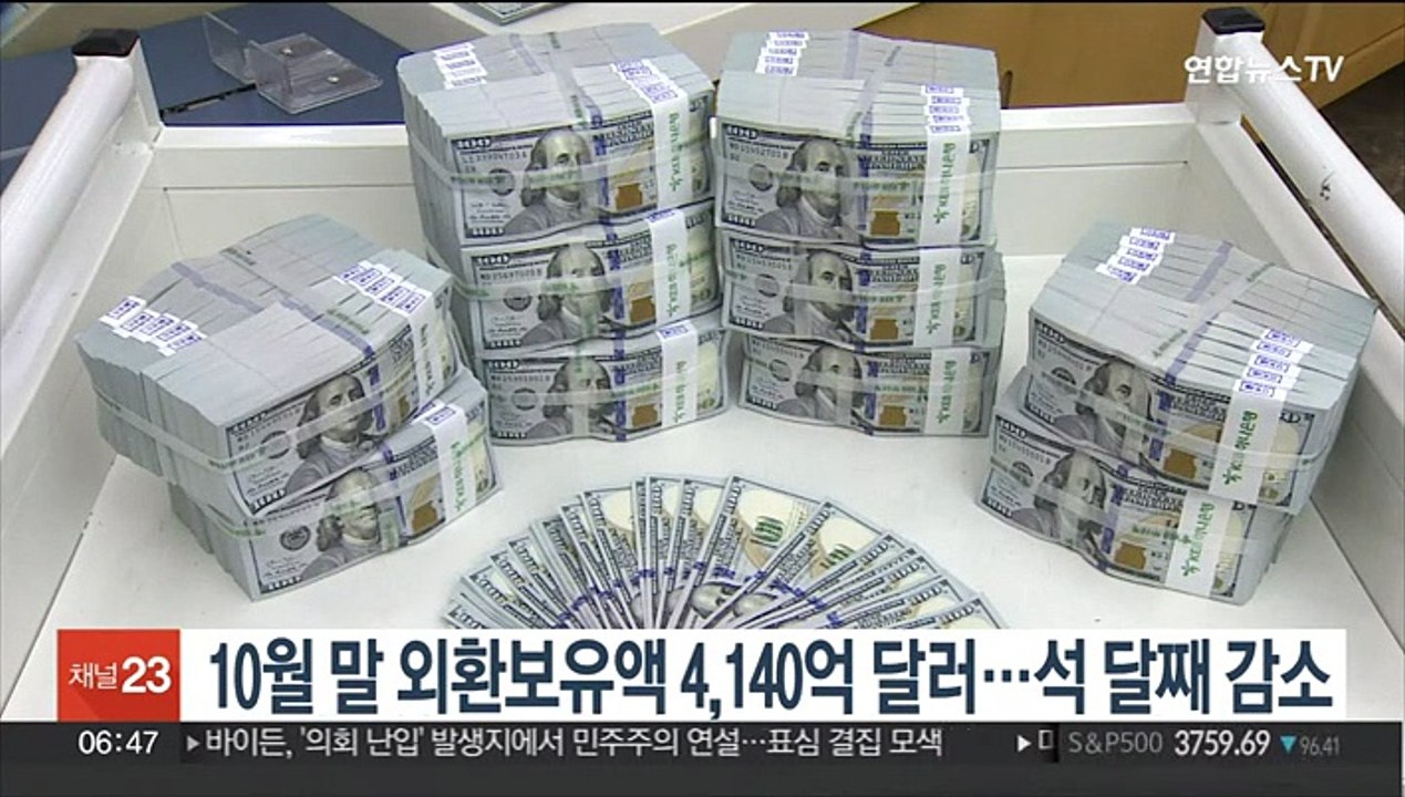 10월말 외환보유액 4,140억달러…석 달째 감소