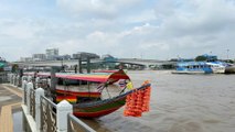 Phra Pinklao Bridge Chao Phraya  river walk in Bangkok Thailand