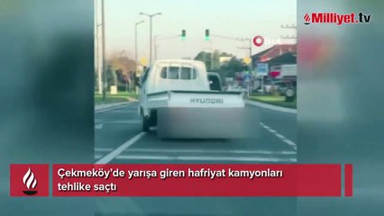 Çekmeköy’de yarışa giren hafriyat kamyonları tehlike saçtı