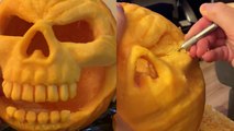 Expert sculptor BONES UP his Halloween game by carving a SKULL out of pumpkin