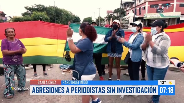 Grupos de choque afines al 'MAS' agreden contra profesionales de medios de comunicación durante los días de paro indefinido en Santa Cruz.