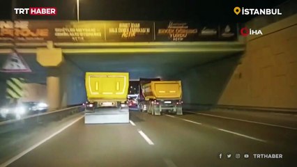 Yarışan hafriyat kamyonları tehlike saçtı