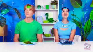 GREEN VS BLUE COLOR CHALLENGE Eating Only 1 Color Food For 24 HOURS! Mukbang by 123 GO! CHALLENGE