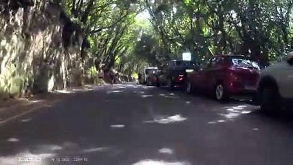 Coches mal aparcados y en circulación, además de peatones por la calzada sin ninguna precaución en Anaga. / @pedrosanch