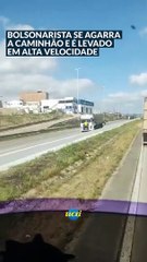 Vìdeo: Bolsonarista se agarra a caminhão para impedir furo em bloqueio