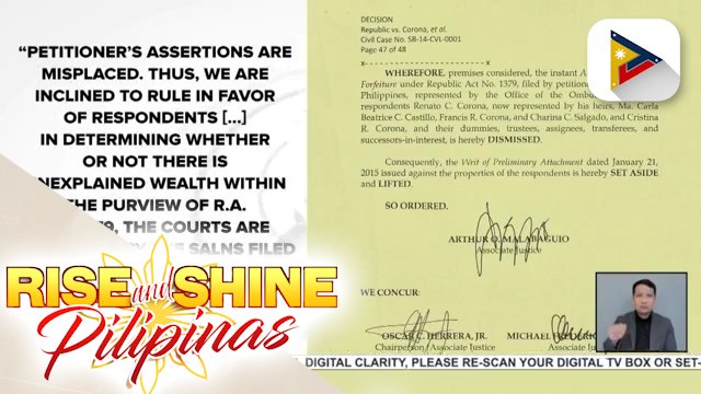 P130.59-M civil forfeiture case vs. Ex-SC Chief Justice Renato Corona, ibinasura ng Sandiganbayan
