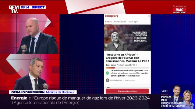 Incident raciste à l'Assemblée après les propos de Grégoire de Fournas: pour Gérald Darmanin, la question de sa démission se pose pour lui