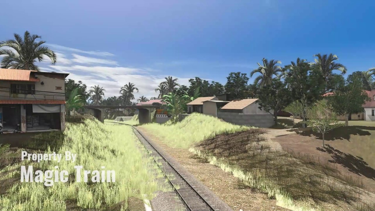 Flying Train Travel Over the Small Bridge