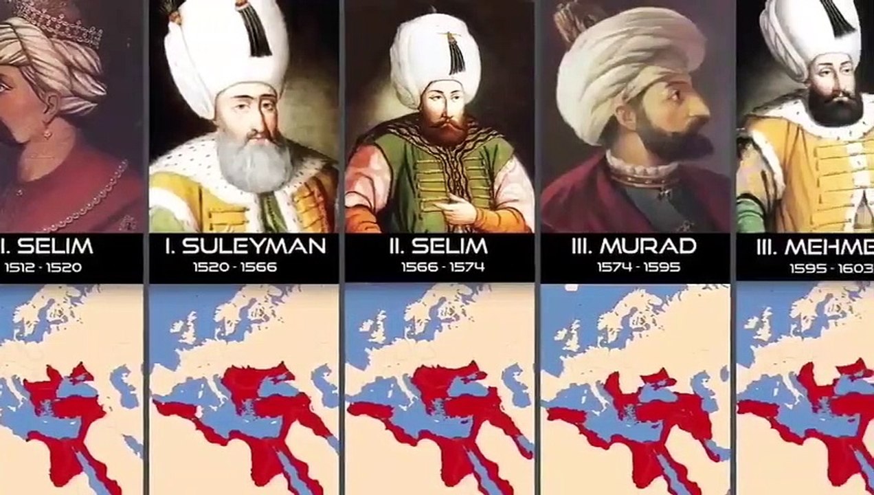 Osmanlı Padişahları ve dönemlerinin mevcut toprakları.