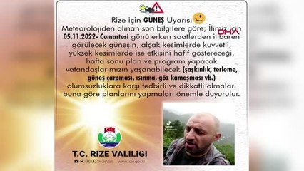 RİZE VALİLİĞİ'NDEN GÜLÜMSETEN 'GÜNEŞ? UYARISI