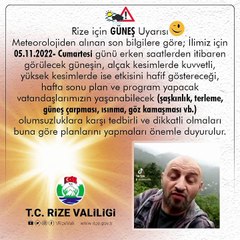 Rize Valiliği'nden yüzleri güldüren 'güneş' uyarısı