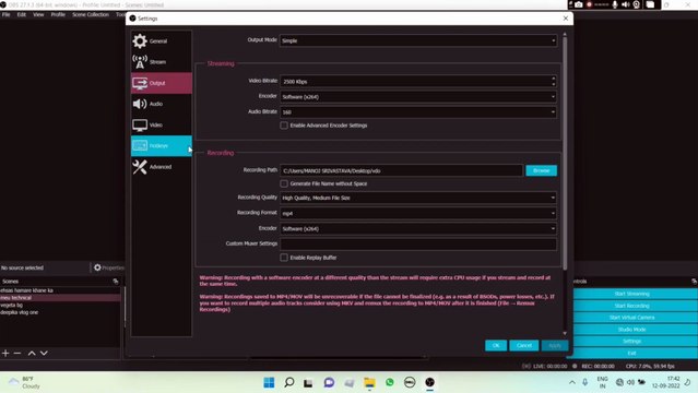 how to change recording path in obs/obs मे आपकी recording किस file मे save हो full settings