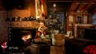 A rustic Christmas setting with a burning fireplace, Christmas tree and snowfall © Best Wishes