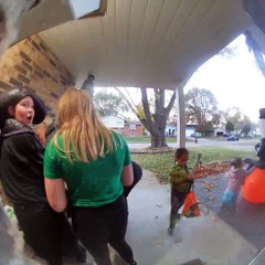 Old Lady and Kids Empty Buckets of Candy for Themselves
