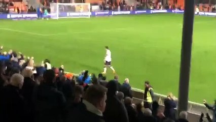 Tom Lockyer celebrates Luton Town's win at Blackpool