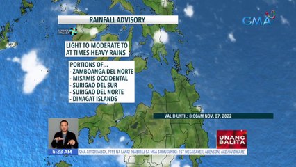 Rainfall advisory, nakataas sa ilang bahagi ng Mindanao hanggang 8 AM | UB