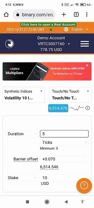 learn basic level trading in binary options, touch / no touch dration 5 ticks