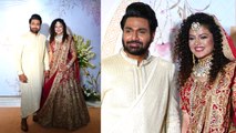 Palak Muchhal - Mithoon Wedding: Newlywed Palak-Mithoon posing for paps at their wedding reception