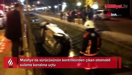 Kontrolden çıkan otomobil kanala uçtu