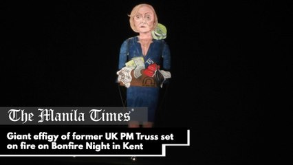 Giant effigy of former UK PM Truss set on fire on Bonfire Night in Kent