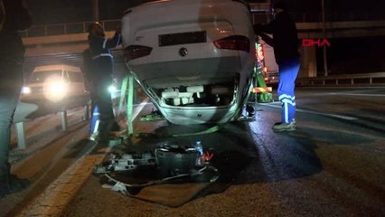 İSTANBUL-TEM OTOYOLU'NDA OTOMOBİL TAKLA ATTI 1 YARALI