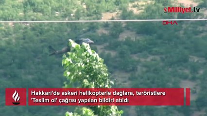 Hakkari'de askeri helikopterle dağlara, teröristlere 'Teslim ol' çağrısı yapılan bildiri atıldı