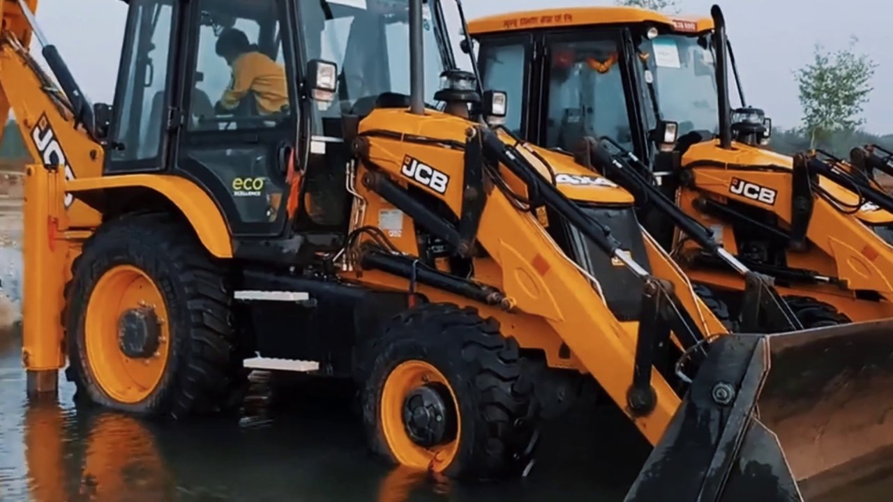 Amazing !! Two JCB Backhoe Machine Washing in River - JCB Operator Cleaning JCB Backhoe Machine