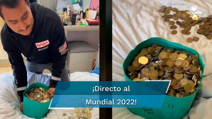Joven ahorra miles de monedas de 5 y 10 pesos para ir al Mundial en Qatar