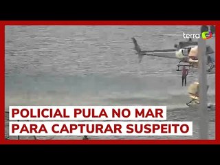 Policial pula de helicóptero no mar para capturar suspeito de crime em Fortaleza (CE)