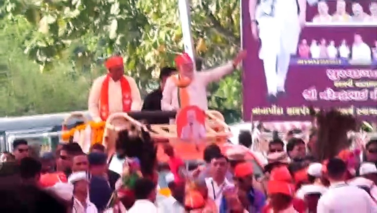 Visuals from PM Modi's roadshow in Valsad, Gujarat