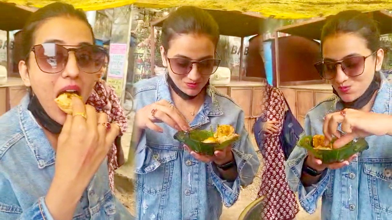 मजेदार चाट का स्वाद लेने ठेले पर पहुंची अक्षरा सिंह