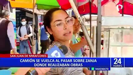 SJM: Tubería de agua potable colapsó tras caída en camión en zanja donde realizaba obras