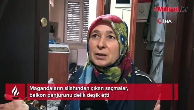 Magandaların silahından çıkan saçmalar, balkon panjurunu delik deşik etti