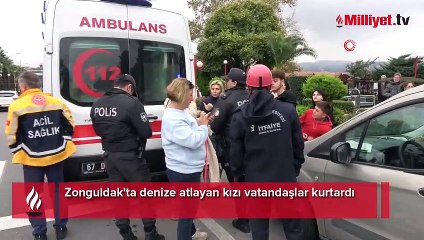 Zonguldak'ta denize atlayan kızı vatandaşlar kurtardı