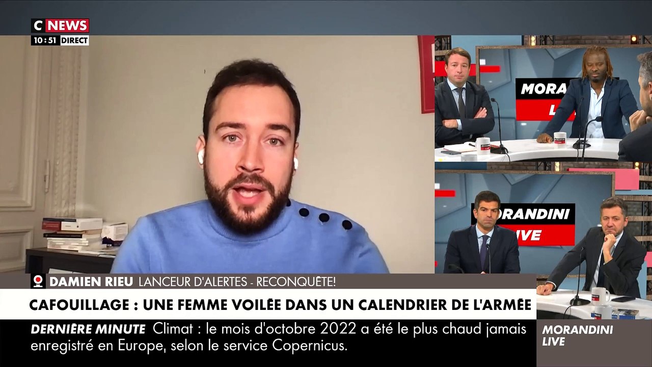 Femme voilée dans un calendrier de l'armée - Le "lanceur d'alerte" Damien Rieu s'explique dans "Morandini Live": "Nos militaires se font tuer au nom de cette religion !" - Regardez