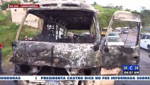 ¡TERROR! Tras bajar los pasajeros y tripulantes, antisociales queman bus en la capital hondureña