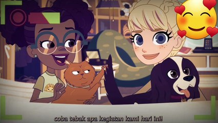 Kartun anak perempuan dan hewan peliharaan