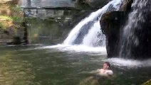 Swimming underneath the Waterfall at Potter's Falls Ithaca