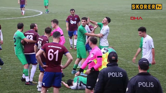 Trabzon'da amatör maçta hakemlere bayrak direğiyle saldırı