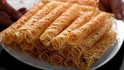 Street Food Grandma's Recipe, Sweet Crunchy Cobweb Pancakes | Dessert.