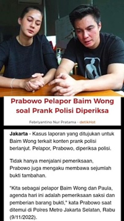Prabowo Pelapor Baim Wong