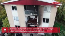 Bursa'da 9 kişinin hayatını kaybettiği oda ve yangın çıkan bina, dronla havadan görüntülendi